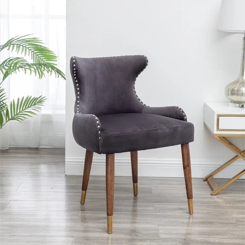 Gray 23  Polyester Upholstered Accent Chair with Rubberwood Legs