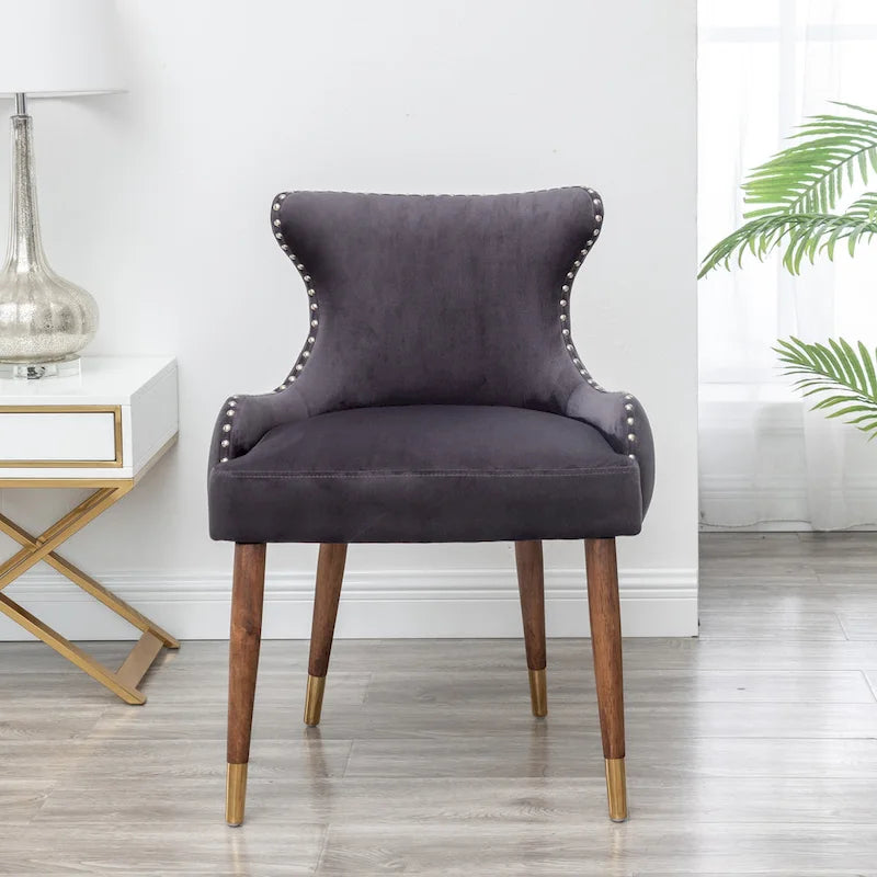 Gray 23  Polyester Upholstered Accent Chair with Rubberwood Legs