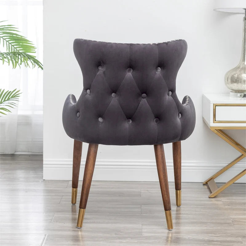 Gray 23  Polyester Upholstered Accent Chair with Rubberwood Legs