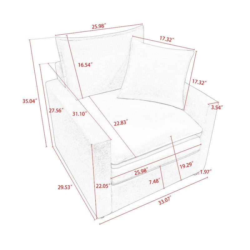 33.07  Upholstered Arm Chair with Solid Wood Frame