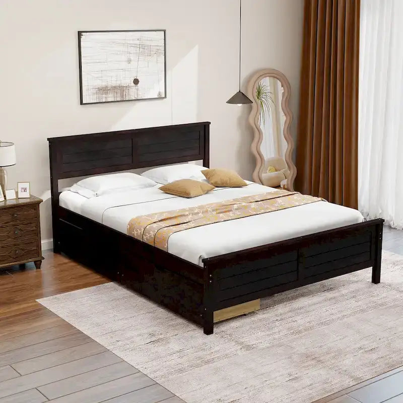 Full Size Wooden Bed Frame with 2 Storage Drawers & Under-bed
