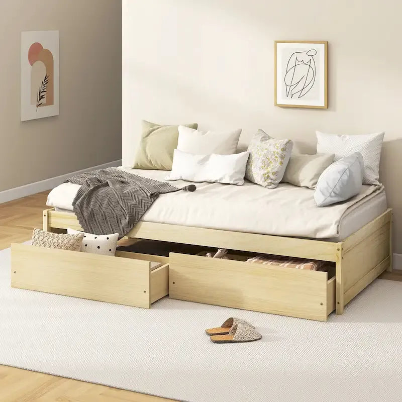 Twin Size Captain Bed w/ 2 Drawers Slats Support Twin Daybed