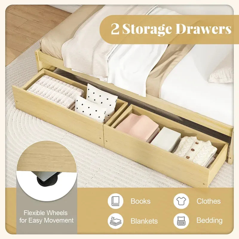 Twin Size Captain Bed w/ 2 Drawers Slats Support Twin Daybed