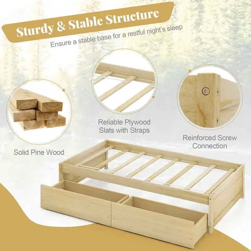 Twin Size Captain Bed w/ 2 Drawers Slats Support Twin Daybed