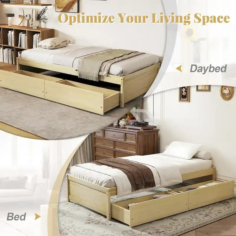 Twin Size Captain Bed w/ 2 Drawers Slats Support Twin Daybed