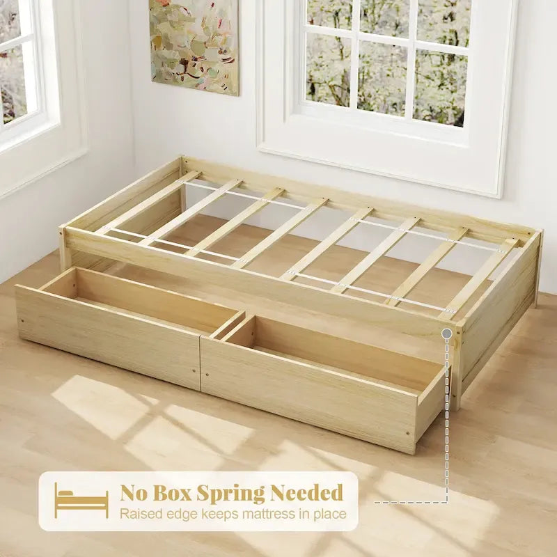 Twin Size Captain Bed w/ 2 Drawers Slats Support Twin Daybed