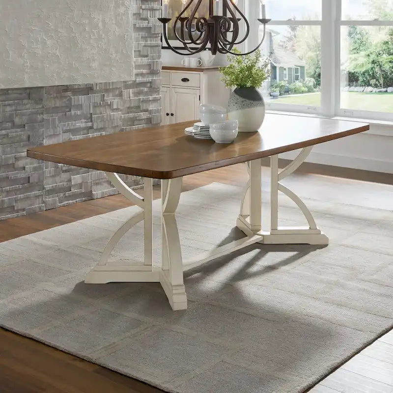 Eleanor 78-inch Oak Top Dining Table with Interlocking Base
