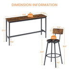Rustic-Style Rectangular Dining Table with PU Leather Bar Stools