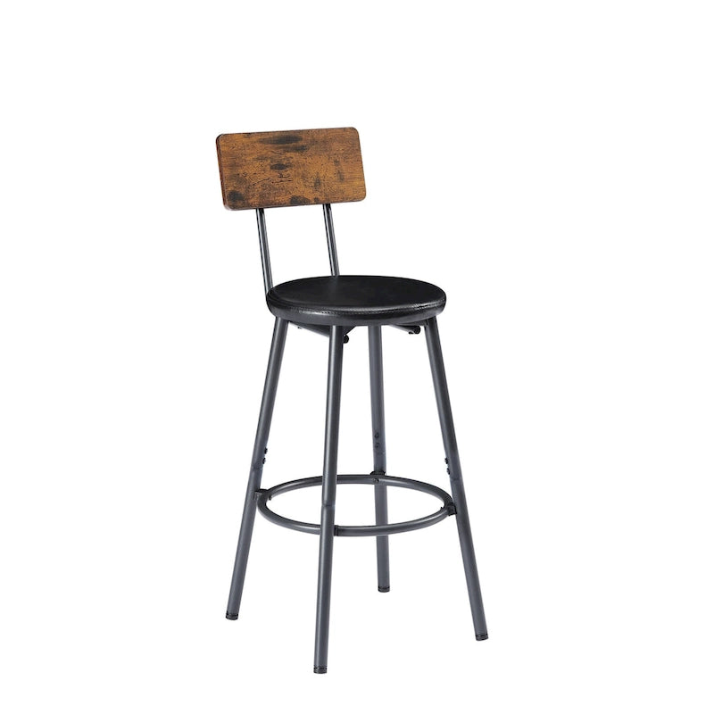 Rustic-Style Rectangular Dining Table with PU Leather Bar Stools