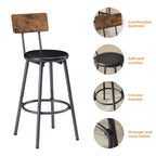 Rustic-Style Rectangular Dining Table with PU Leather Bar Stools
