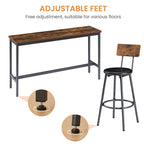 Rustic-Style Rectangular Dining Table with PU Leather Bar Stools