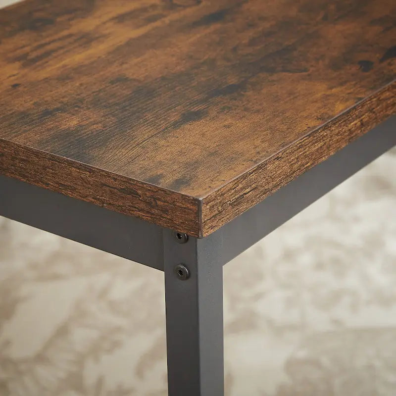 Rustic-Style Rectangular Dining Table with PU Leather Bar Stools