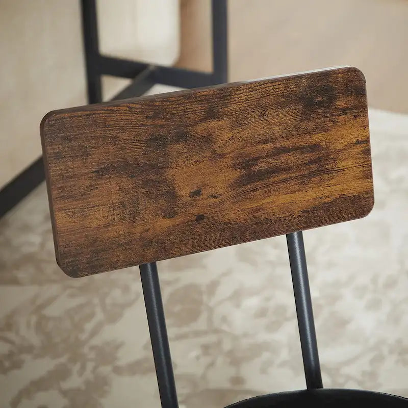 Rustic-Style Rectangular Dining Table with PU Leather Bar Stools