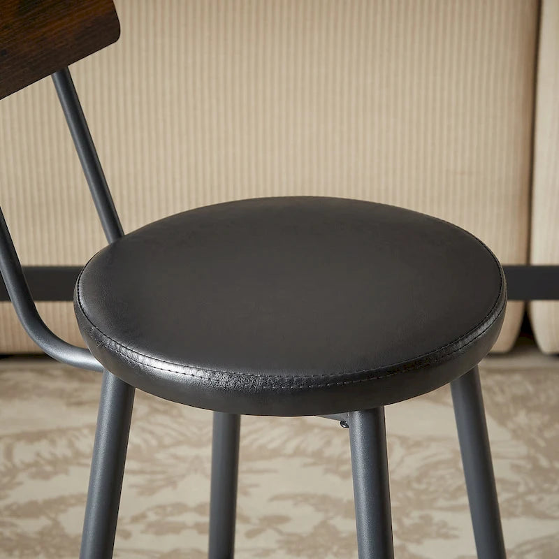 Rustic-Style Rectangular Dining Table with PU Leather Bar Stools