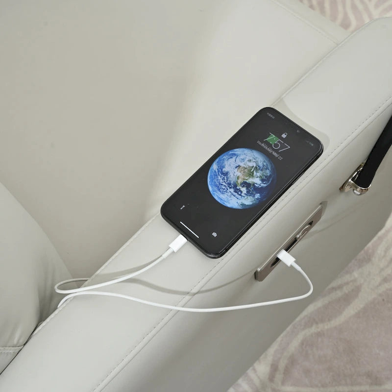 Grey Power Recliner with Swivel, USB Ports & Adjustable Footrest