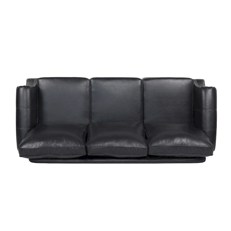 Black Modern 80  Faux Leather 3-seater Sofa with Birch Wood Legs and Nailheads for Living Room
