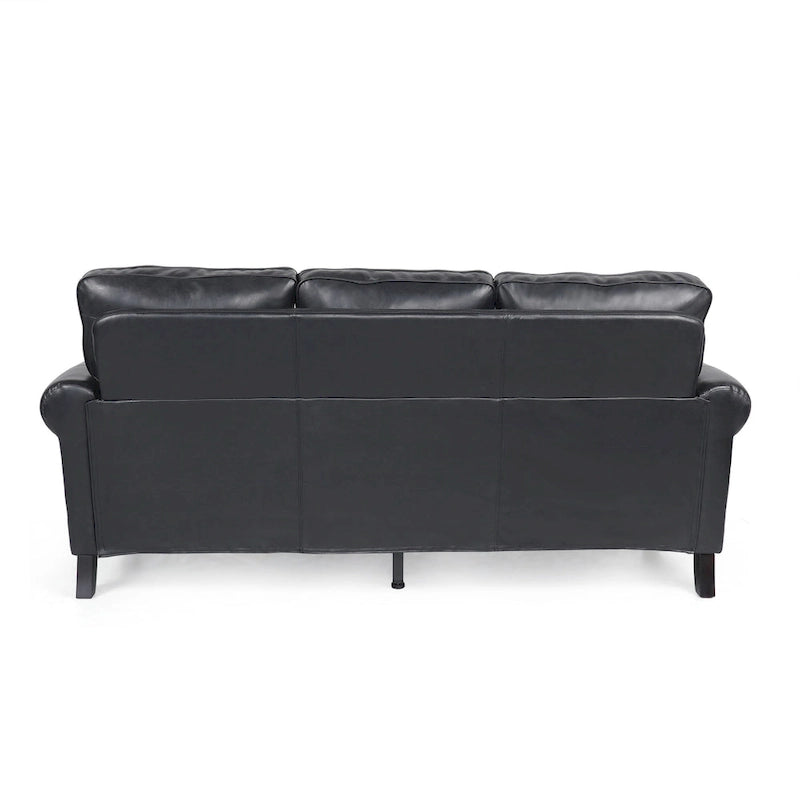 Black Modern 80  Faux Leather 3-seater Sofa with Birch Wood Legs and Nailheads for Living Room