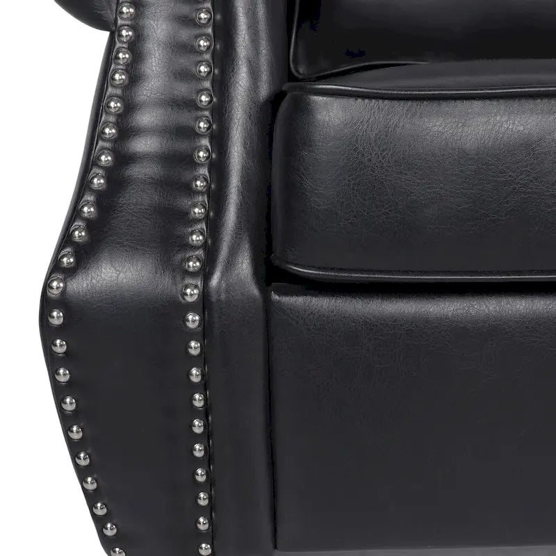 Black Modern 80  Faux Leather 3-seater Sofa with Birch Wood Legs and Nailheads for Living Room