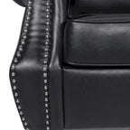 Black Modern 80  Faux Leather 3-seater Sofa with Birch Wood Legs and Nailheads for Living Room