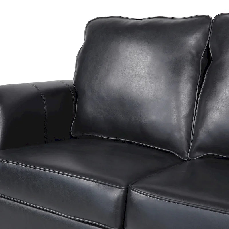 Black Modern 80  Faux Leather 3-seater Sofa with Birch Wood Legs and Nailheads for Living Room
