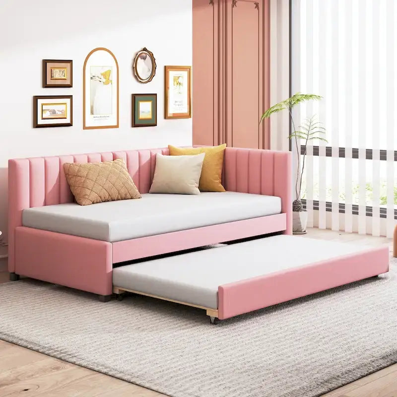 Twin Linen Daybed with Trundle and Semi-Closed Design