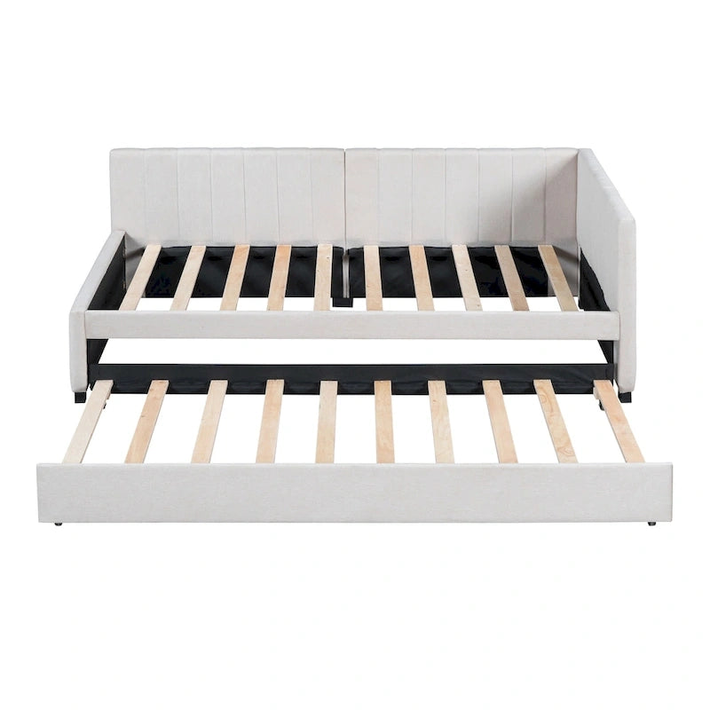 Twin Linen Daybed with Trundle and Semi-Closed Design