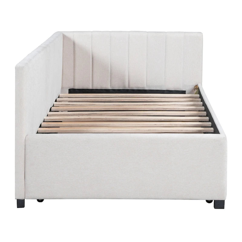 Twin Linen Daybed with Trundle and Semi-Closed Design