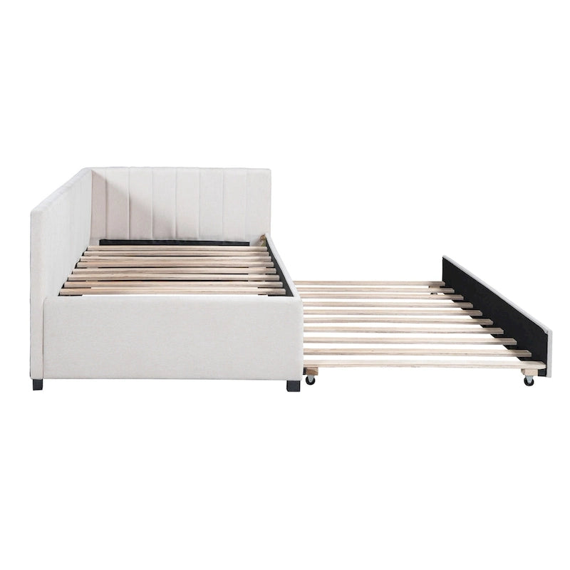 Twin Linen Daybed with Trundle and Semi-Closed Design