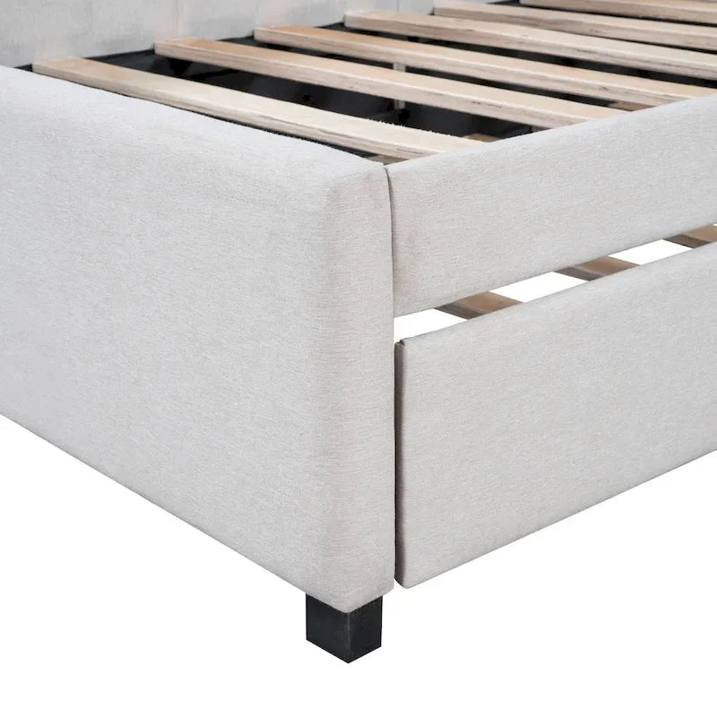 Twin Linen Daybed with Trundle and Semi-Closed Design