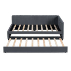 Twin Linen Daybed with Trundle and Semi-Closed Design