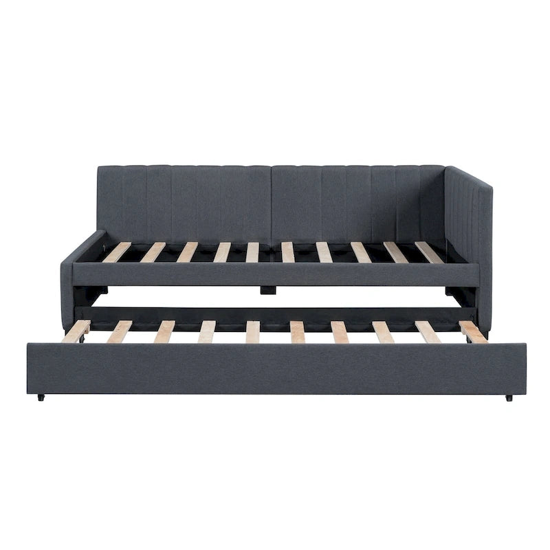 Twin Linen Daybed with Trundle and Semi-Closed Design