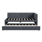 Twin Linen Daybed with Trundle and Semi-Closed Design