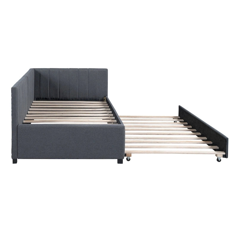 Twin Linen Daybed with Trundle and Semi-Closed Design
