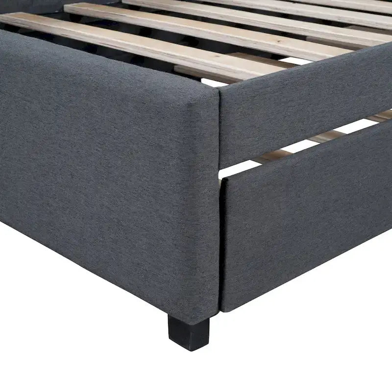 Twin Linen Daybed with Trundle and Semi-Closed Design