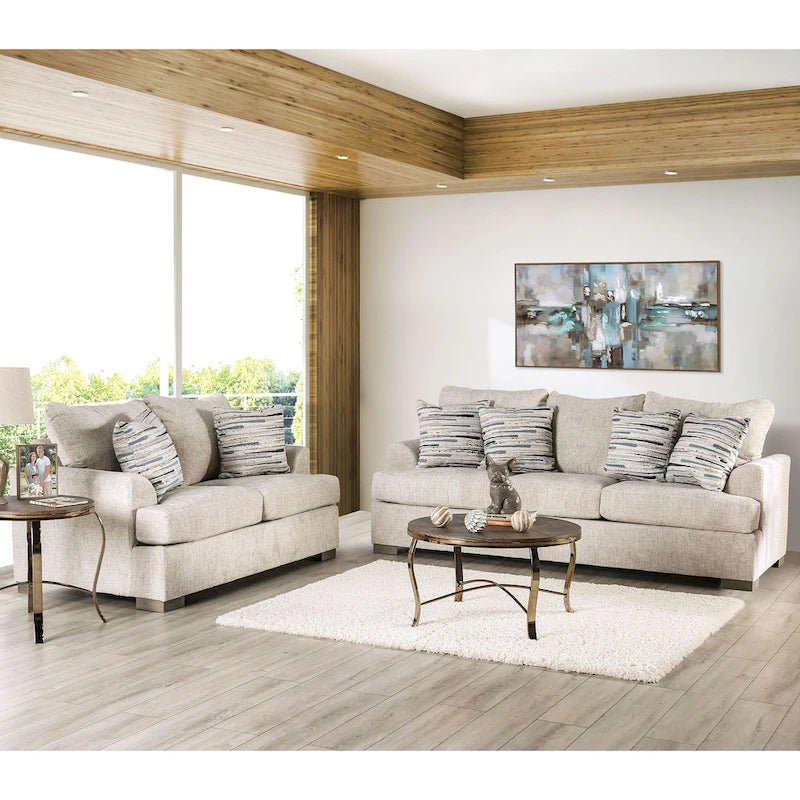 Nort Transitional Fabric Upholstered Flared Arms 2-Piece Sofa Set