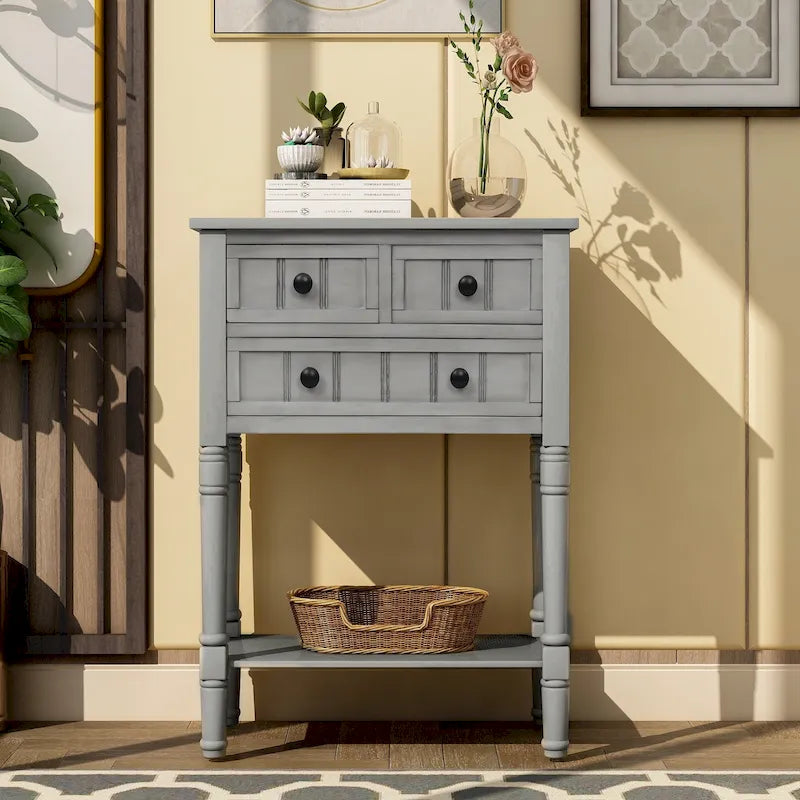 Wooden Console Table, Sofa Table with Storage Drawers and Shelf