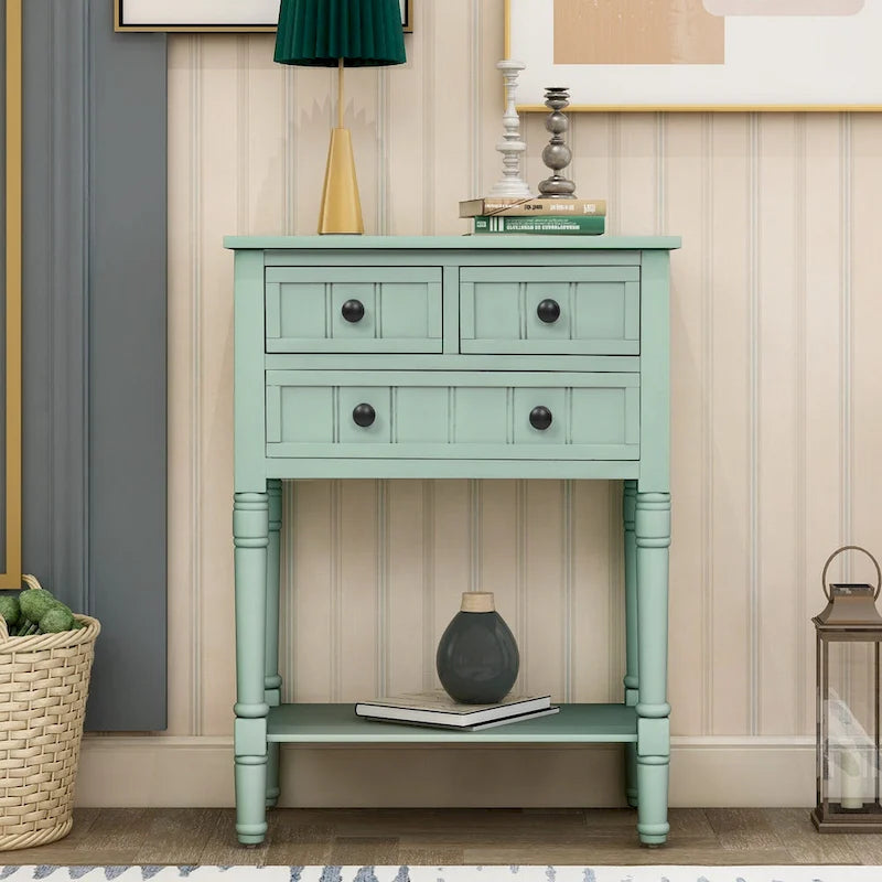 Wooden Console Table, Sofa Table with Storage Drawers and Shelf