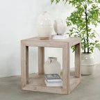 Peking Grand Framed Square Side Table, 22 Inch Tall, Weathered White Wash Finish