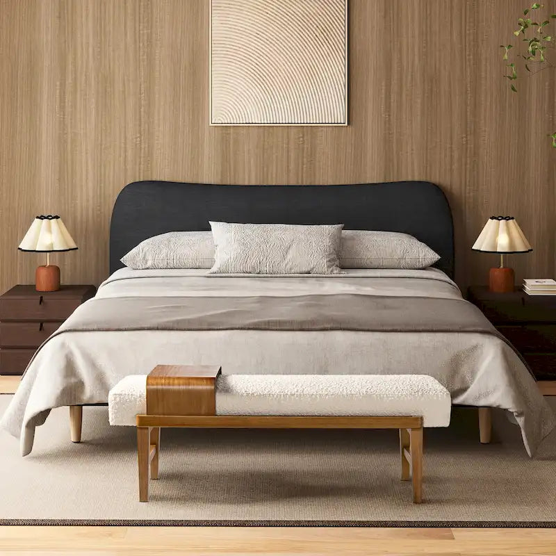 Billie 52  Boucle Faux Sherpa Modern Telephone Bench with Sliding Shelf