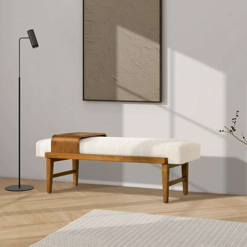 Billie 52  Boucle Faux Sherpa Modern Telephone Bench with Sliding Shelf