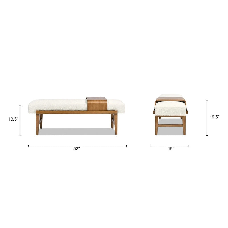 Billie 52  Boucle Faux Sherpa Modern Telephone Bench with Sliding Shelf