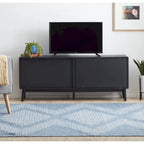 Madison Mid Century Modern TV Stand for TV's up to 65  Sliding Doors and Cable Management