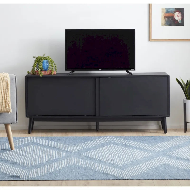 Madison Mid Century Modern TV Stand for TV's up to 65  Sliding Doors and Cable Management