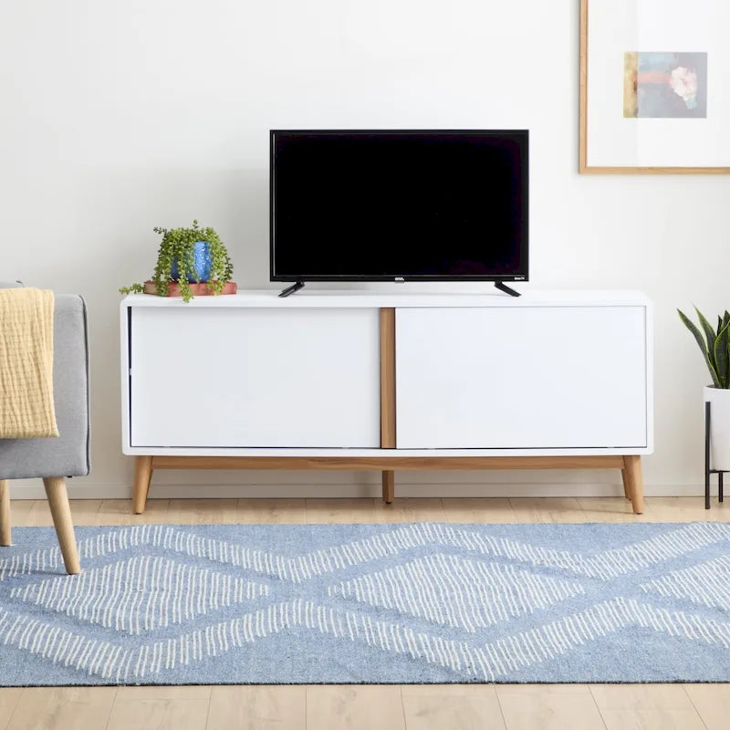 Madison Mid Century Modern TV Stand for TV's up to 65  Sliding Doors and Cable Management