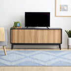 Madison Mid Century Modern TV Stand for TV's up to 65  Sliding Doors and Cable Management