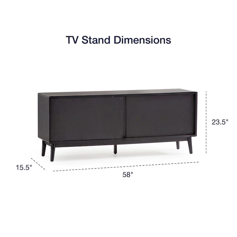 Madison Mid Century Modern TV Stand for TV's up to 65  Sliding Doors and Cable Management
