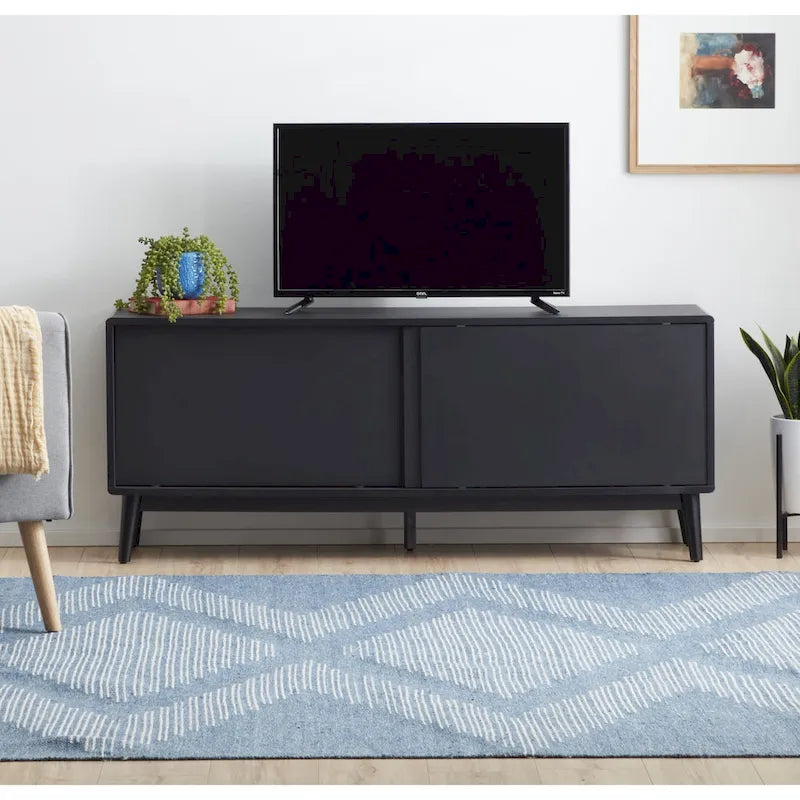 Madison Mid Century Modern TV Stand for TV's up to 65  Sliding Doors and Cable Management