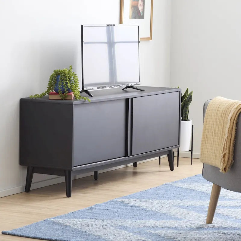 Madison Mid Century Modern TV Stand for TV's up to 65  Sliding Doors and Cable Management