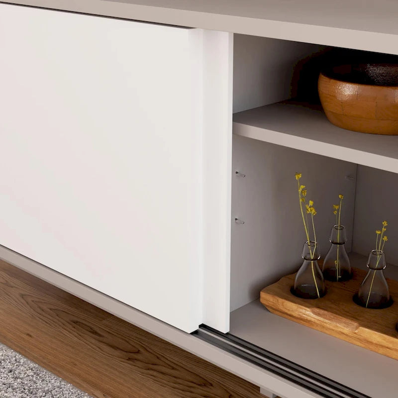 Madison Mid Century Modern TV Stand for TV's up to 65  Sliding Doors and Cable Management