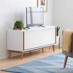 Madison Mid Century Modern TV Stand for TV's up to 65  Sliding Doors and Cable Management